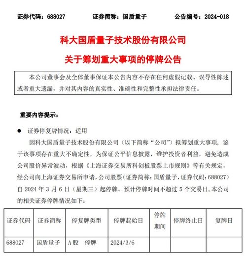籌劃重大事項，科大國盾量子發布停牌公告，引領量子計算技術服務新篇章